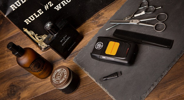 beard grooming kit on a table